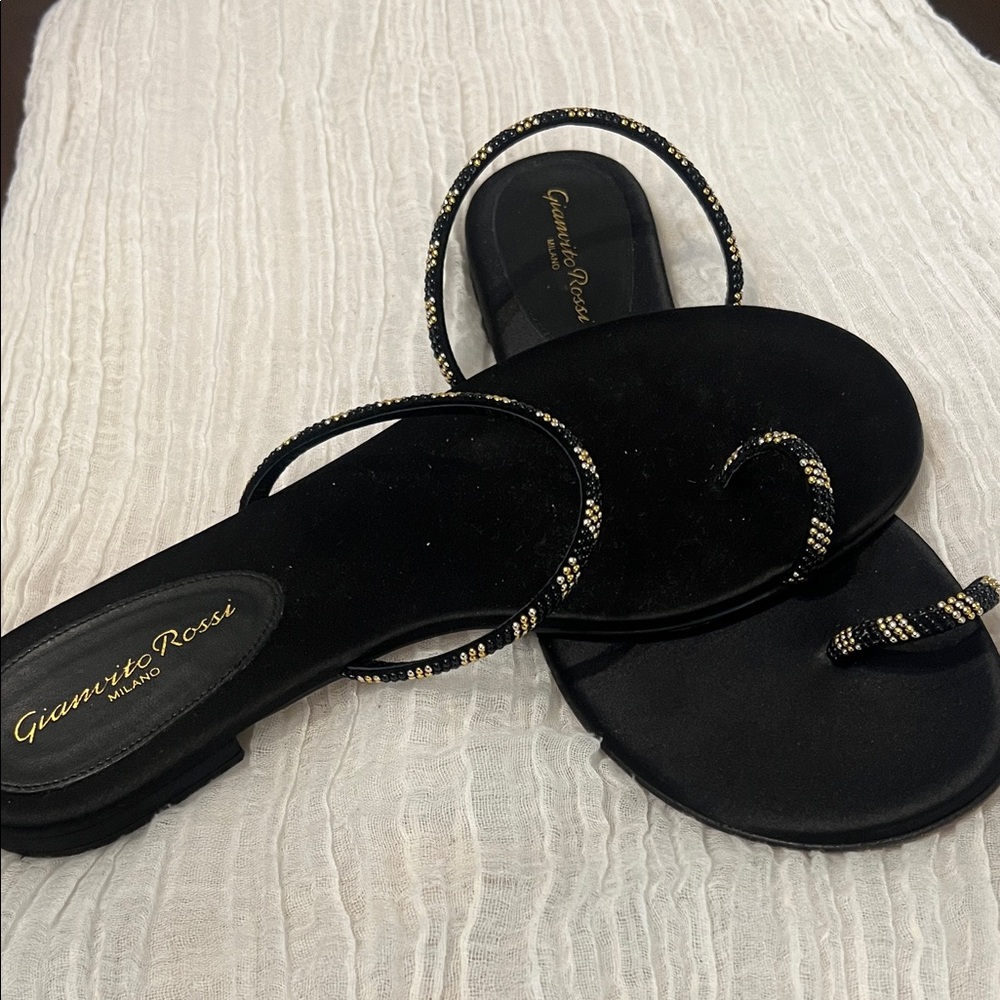 Gianvito Rossi Black and Gold Sandals